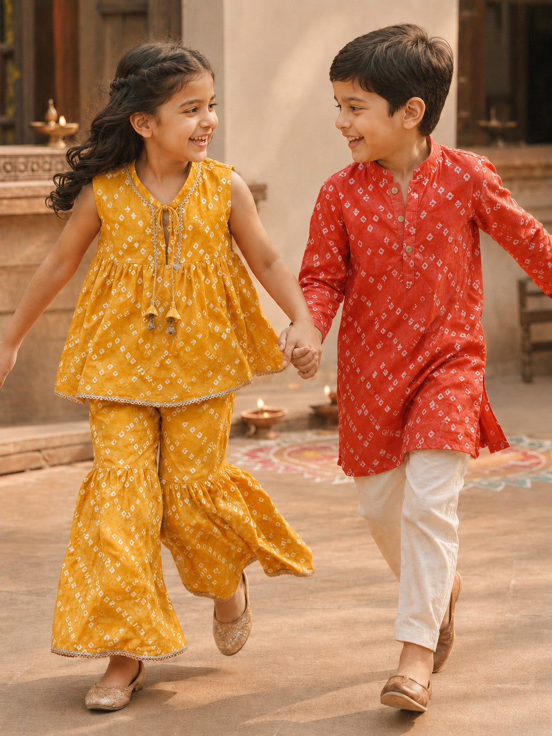KESAR BANDHANI SHARARA SET - GIRLS