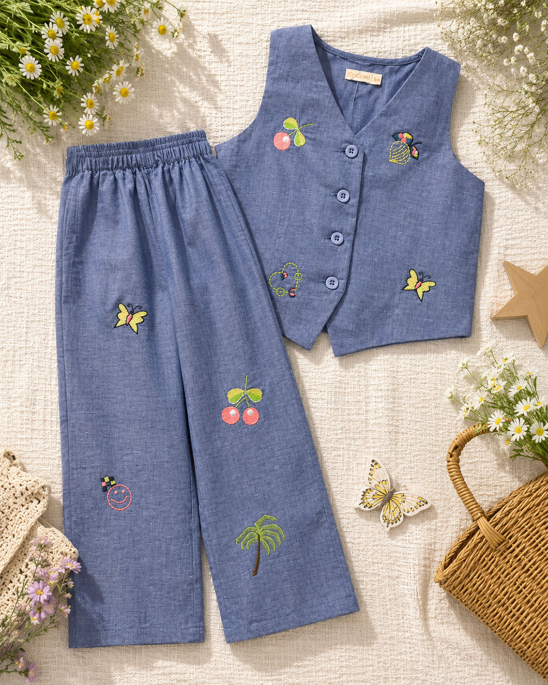 ALINA CHAMBRAY VEST SUIT SET