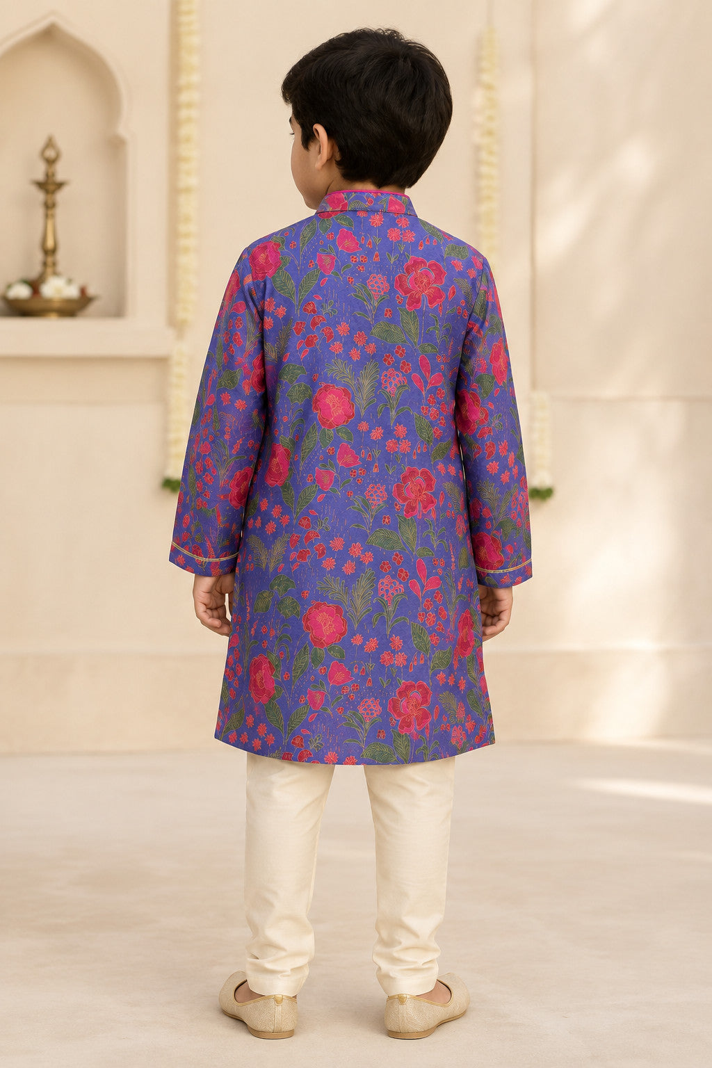 INDIGO FLORAL KURTA - BOYS