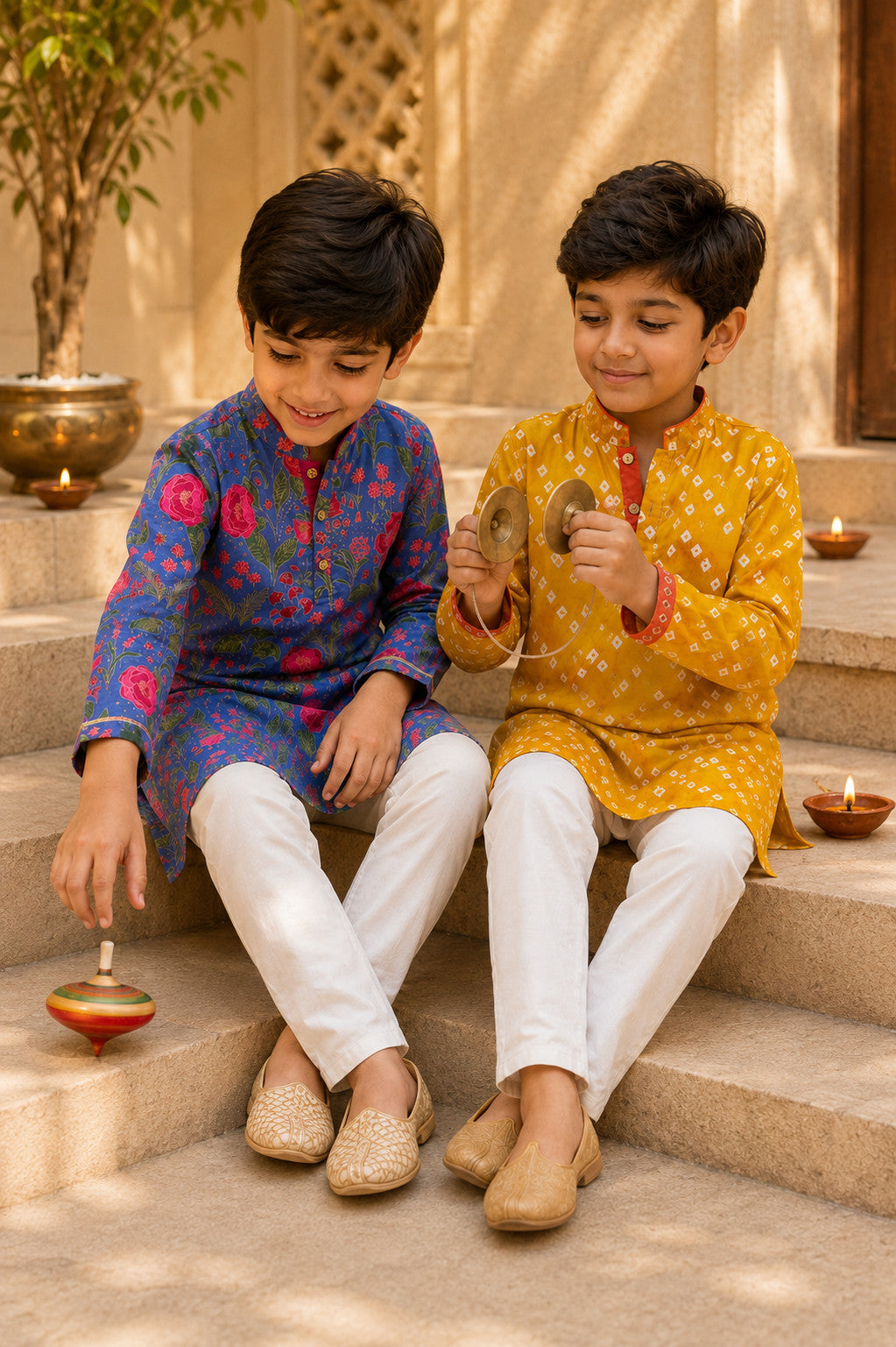 INDIGO FLORAL KURTA & PANTS SET - BOYS