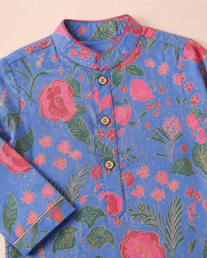 INDIGO FLORAL KURTA - BOYS
