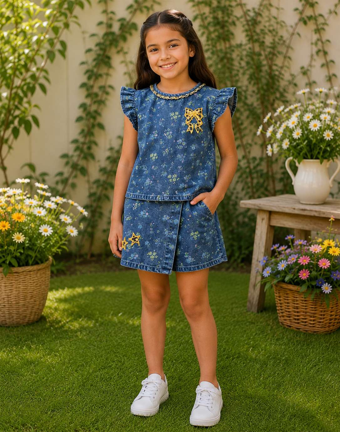 STARLIT DENIM SKORTS SET