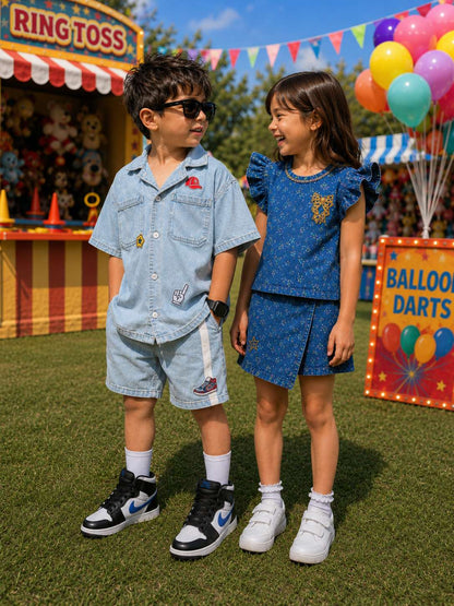 STARLIT DENIM SKORTS SET
