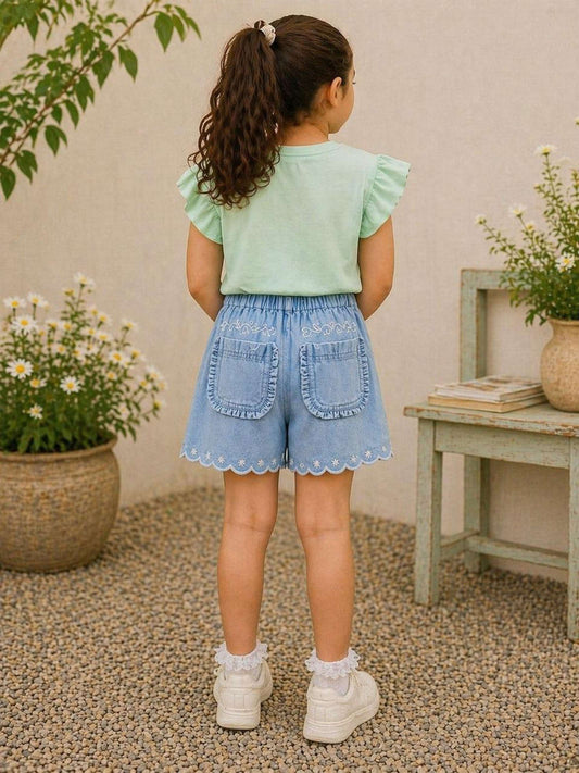 LILY DENIM EMBROIDERED SHORTS