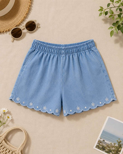 LILY DENIM EMBROIDERED SHORTS