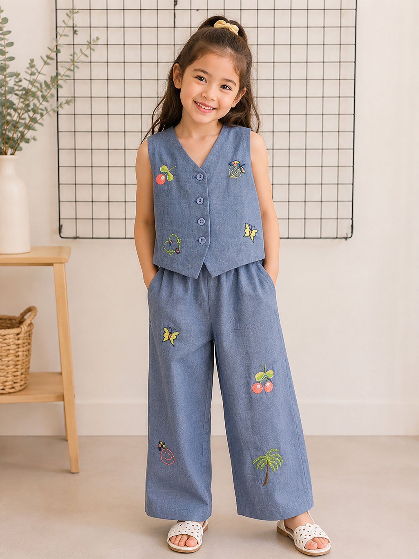 ALINA CHAMBRAY VEST SUIT SET