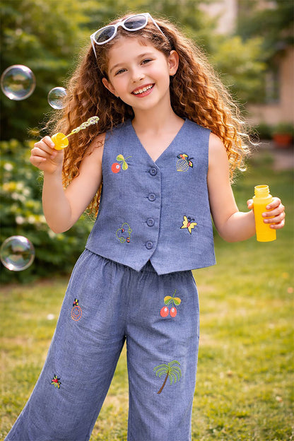 ALINA CHAMBRAY VEST SUIT SET