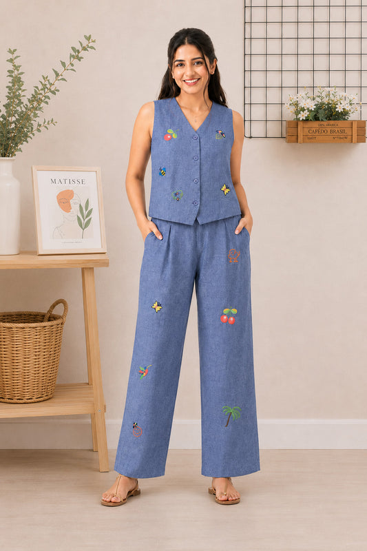 ALINA CHAMBRAY VEST SUIT SET