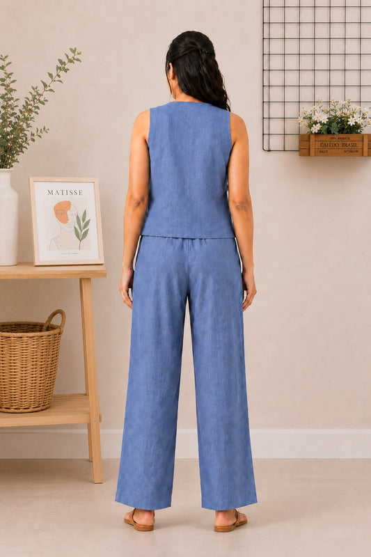 ALINA CHAMBRAY VEST SUIT SET